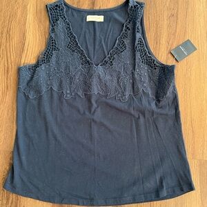NWT Lucky Brand Elegant Navy Lace Trim Tank Top